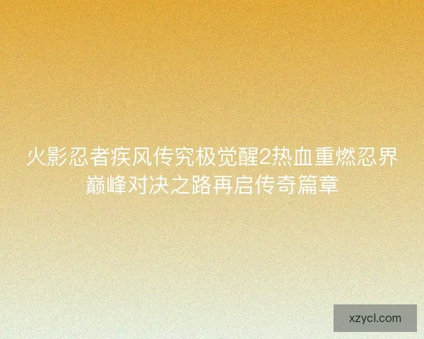 火影忍者疾风传究极觉醒2热血重燃忍界巅峰对决之路再启传奇篇章